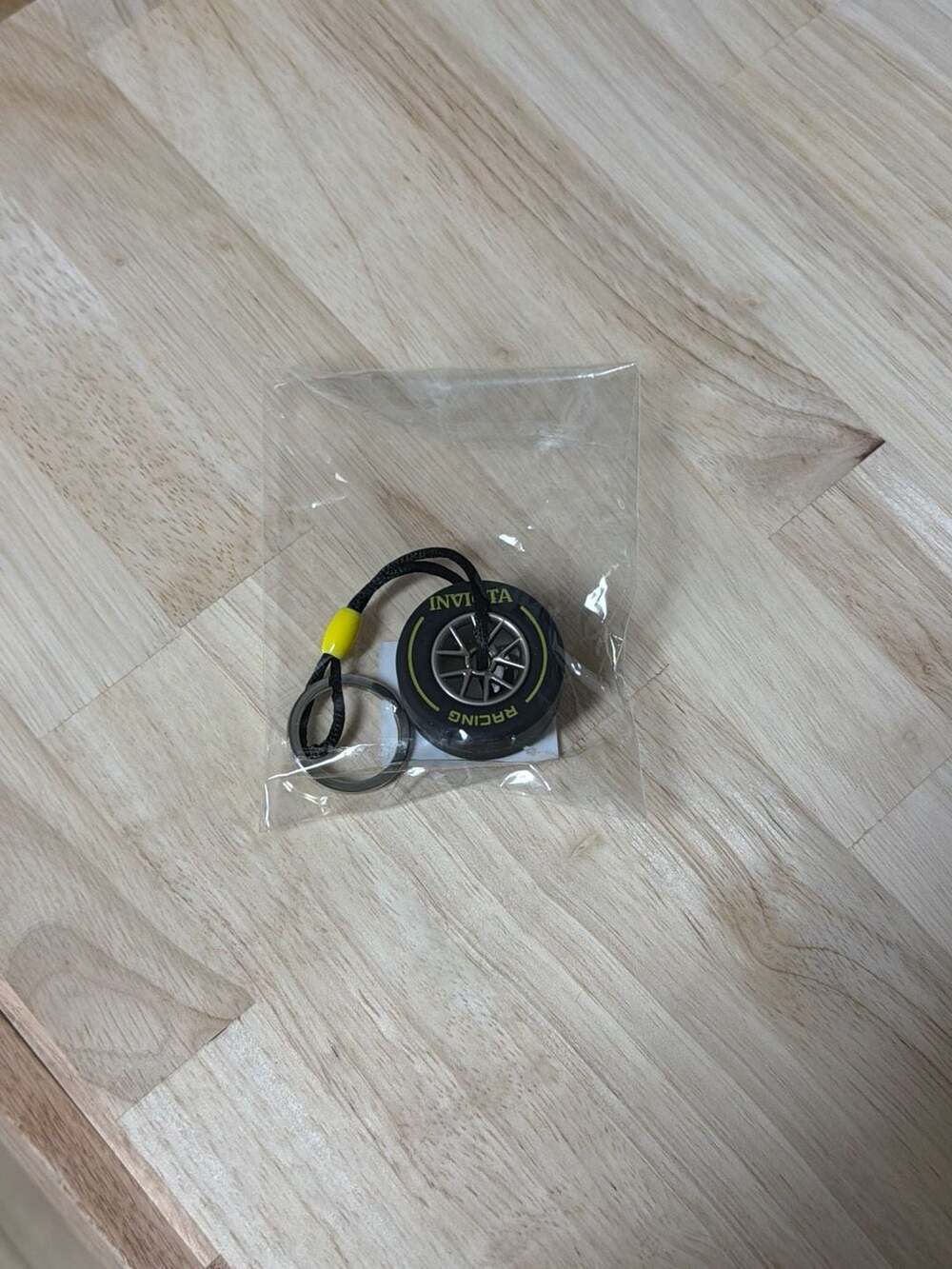 Invicta Racing Tire Keychain Black Yellow Wheel Rim Key Ring F1 Style